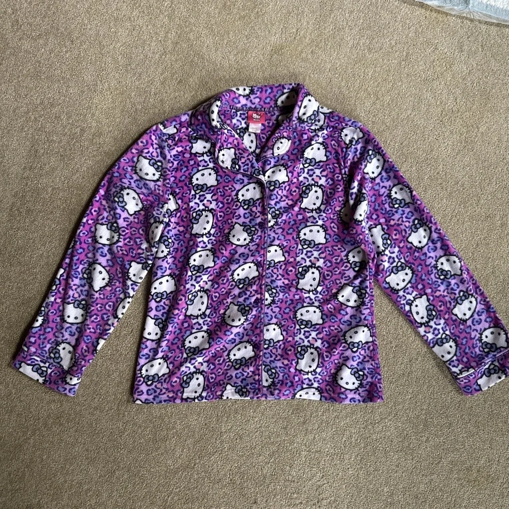 Hello Kitty Pink /Purple Striped Pajama 2 Piece Set Girls Size XL‎ Sanrio fleece